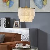WOXXX Modern Tassel Chandeliers Farmhouse Chandelier Light Fixture White Framboise Fringe Pendant...