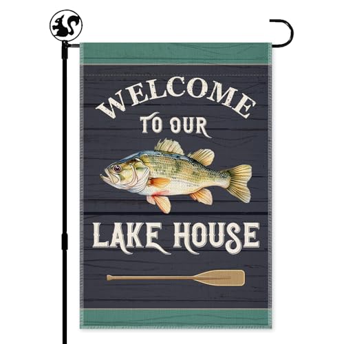 LAGZDFC Welcom To Our Lake House Garden Flags, Double Sided Outdoor Lawn Bar Decoration Yard Flag Gifts, Lakeside Holiday Yard Outdoor Decoration, Lake House D閏or Banner Gifts, Lake Life Yard Sign