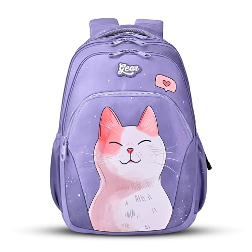 Image of Gear Cutie Cat 17 inch /27L Large Water Resistant School Bag | Casual Backpack | Daypack | Travel Backpack | Kids Bag for Boys /Girls (Lavender - Pink)