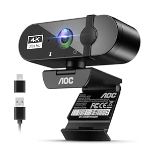 AOC Webcam for PC with Microphone, 4k Computer Camera with Noise Cancellation, Web Camera with Privacy Cover, 99° FOV, Plug & Play, Web Cam for Laptop, Desktop, PC, Zoom, Skype, Facetime, Conferencing