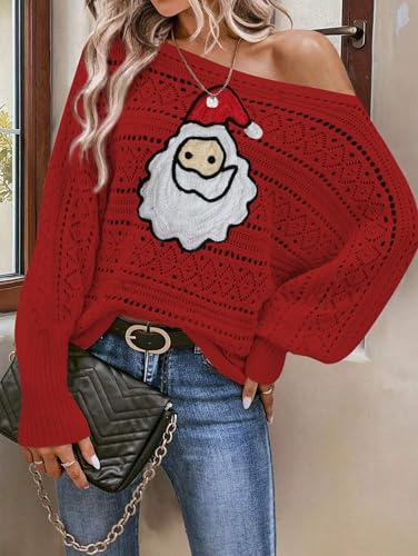 Image of Cakulo Womens Off Shoulder Sweater Top Fall Outfits Fashion 2025 Oversized Knit Batwing Long Sleeve Crochet Pullover Sweaters