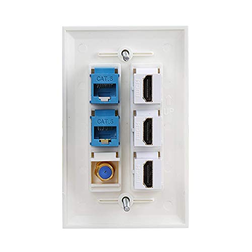3 HDMI Keystone Wall Plate,IQIAN 2 - Cat6 Ethernet 1 - Coax Cable TV F Type Port HDMI 2.0 Decorative Female to Female … - Thumbnail 2