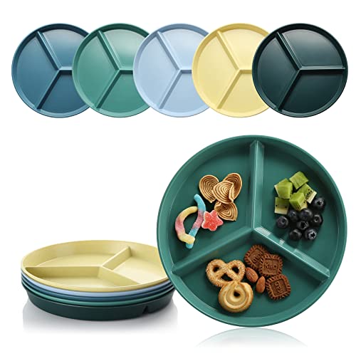 Dlf. Donglinfeng Adult Compartmentalized Dinner Plate 9.6 Inches Portion Control Wheat Plastic Dinner Plate (Sharing Plate/Picnic Plate) 5 Colors Unbreakable Children's Dinner Plate Can Be Reused #TOP29