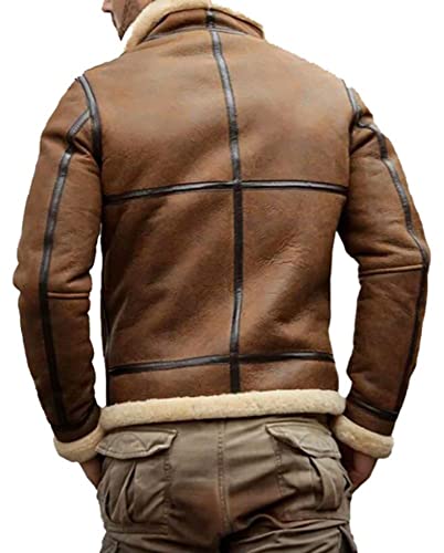 Mens Shearling B3 Bomber Flight Sheepskin Aviator Winter Coat Leather Jacket3
