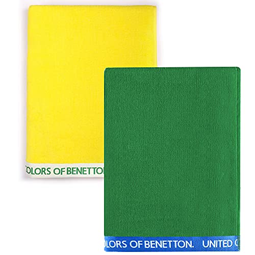 United Farben of Benetton, Set, 2 Strandtücher, 90 x 160 cm, 380 g/m², 100% Baumwolle, Grün + Gelb, 90 x 160 cm