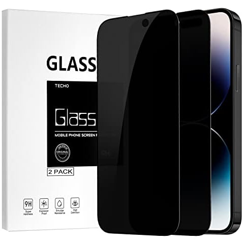 TECHO Privacy Screen Protector Compatible with iPhone 14 Pro Max Tempered Glass Film (Edge to Edge Full Coverage) (Anti Spy Private) (9H Hardness) (2 PACK) (6.7 inch) Cover