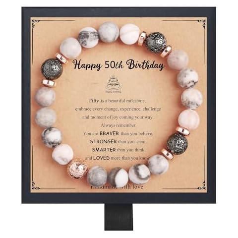 Fmeida Birthday Gifts for Women - 50th Birthday Gifts for Her, Natural Stone Stretch Bracelets for 30th 35th 40th 60th 70th - Perfect for Teacher Appreciation Cover