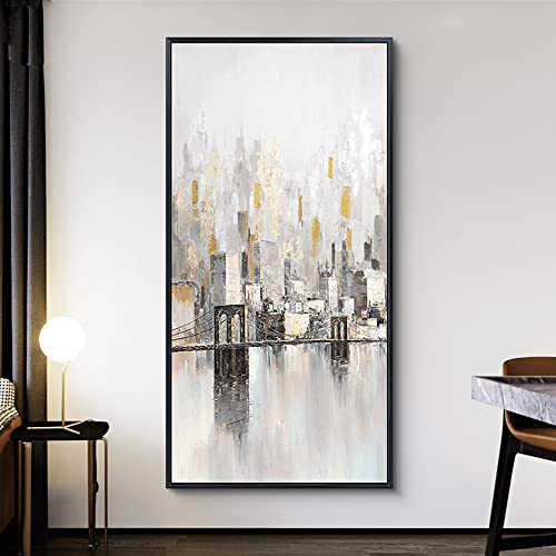 Peinture abstraite toile épaisse blanche pour grand mur vide, tableau mer 110x220