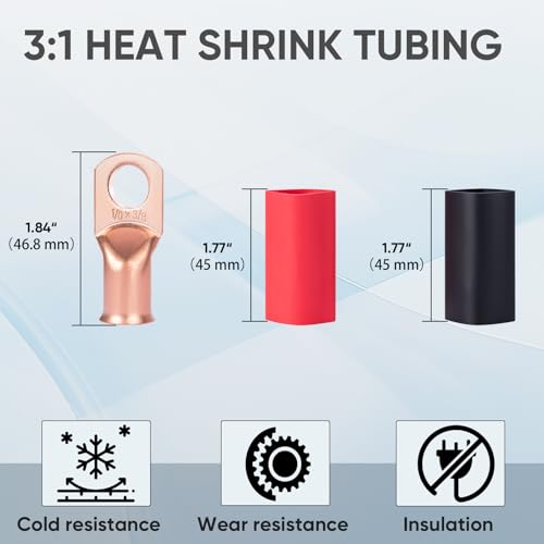 ticonn 10pcs 10 awg -3834 m10 battery cable ends heavy duty copper battery lugs ring terminals wire lugs connectors with 31 heat shrink tubing for distribution box golf carts solar panels
