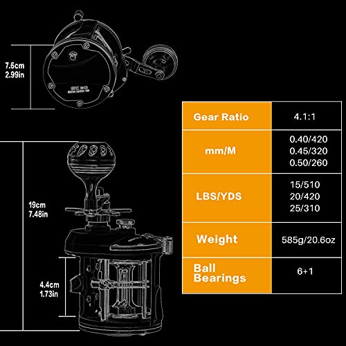 Sougayilang Trolling Reel Saltwater Level Wind Reels, Drag Reels Boat Fishing Ocean Fishing For Sea Bass Grouper Salmon-Sha40-Golden #TOP4