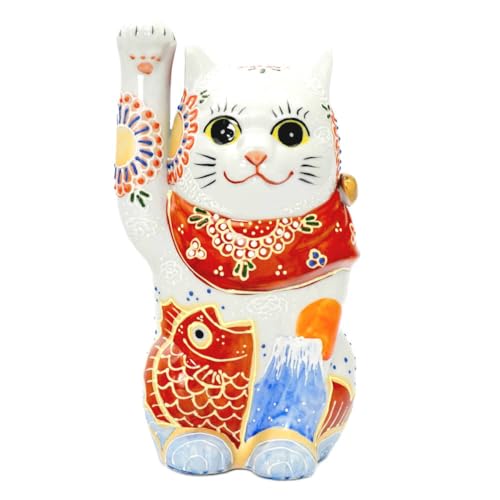 招き猫 陶器　九谷焼手書き4号高さ13.5cm 4号招き猫 盛小紋 紙箱入/ 九谷焼 陶幸 マルヨネ 九谷焼マルヨネ
