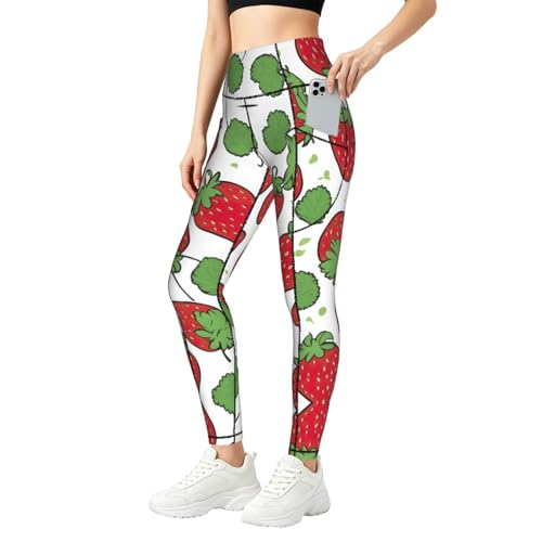 Leggings de fresa con bolsillos que no se bajan durante el fitness intenso