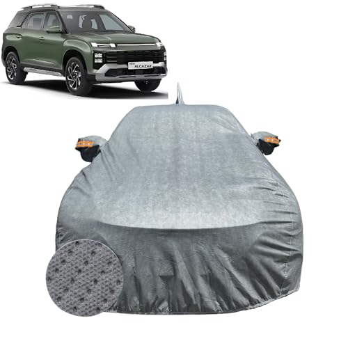 Image of Car Cover Compatible for Hyundai Alcazar (2024-2026) | 100% Waterproof Cover with Reflective Mirror Pockets | Dustproof, Scratchproof, Heatproof Alcazar Car Cover |Soft Cotton Lining| Grey