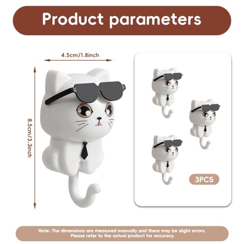 Image of HASTHIP 3Pcs Wall Hooks Cat Tail Adhesive PVC Hooks for Towel, Keys | Hang Towels and Keys, Clears Clutter, Durable PVC, 3-Piece Set, Fun Cute Cat Design