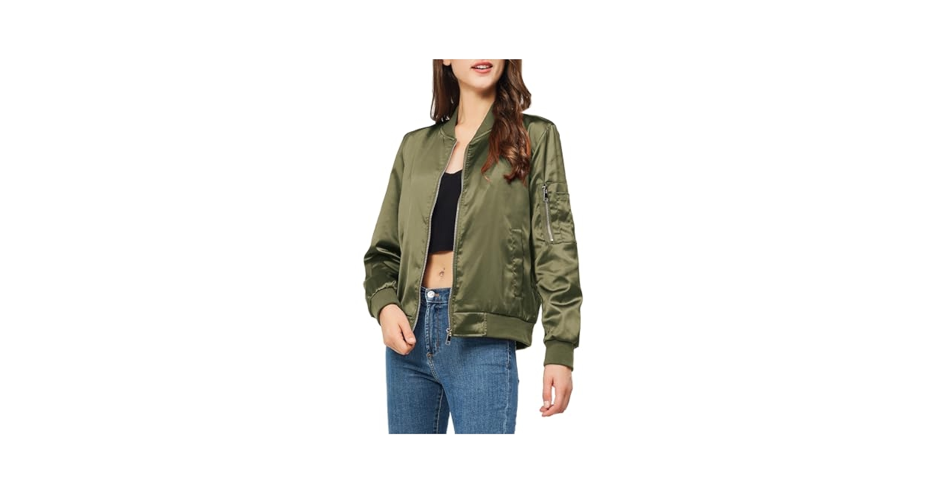 Amazon.com: Rasujie Satin Bomber Jacket Women Zip Up Varsity