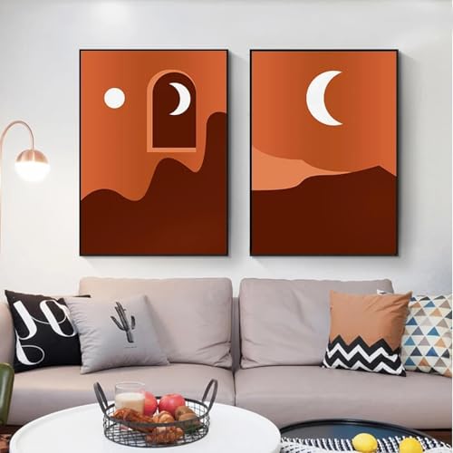 Peinture sur toile soleil et lune moderne et colorée pour décoration d'intérieur 50x70 cm