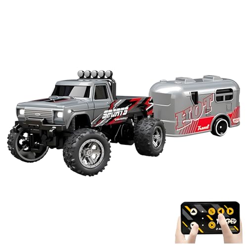 Flashstar Mini Rc Truck, 1:64 Scale Monster Truck Remote Control Car with Lights, 2.4Ghz Remote Control, Mini Alloy Monster Truck Rc, Speed/Steering Adjustable (Grey)