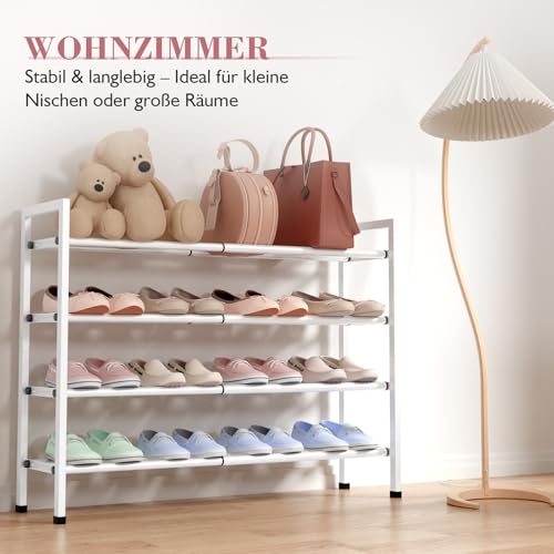 Image of Bumusty 4-Tier Expandable Shoe Rack for Closet, 18 inch-33 inch Adjustable Shoe Rack for Small Space, Small Shoe Organizer for Front Door, Sturdy Metal, White