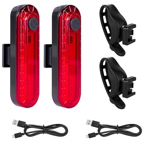 Adiwo Lot de 2 Feu Arrière de Vélo à LED, Feu Arrière Vélo Rechargeable par USB-C, 4 Modes...