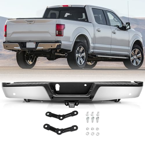 TUSDAR Rear Bumper Fits for 2015 2016 2017 2018 2019 2020 Ford F-150 W/Max Tow Hitch W/Sensor Holes Chrome