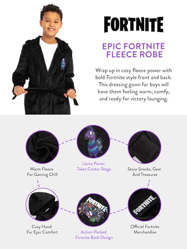 Fortnite Bademantel Als Gemütlicher Kinder Bademantel, Idealer Bademantels Jungen Und Morgenmantel Kinder Für Gamer, Schwarz 158