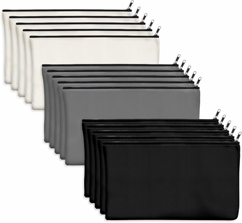 Leyrens 15 Stück DIY Blanko Stoffbeutel, Canvas-Make-up-Tasche Kosmetiktaschen Federmäppchen, Mehrzweck Leinwand Mäppchen Stiftemäppchen für Malen Schule, Basteln, Reisen, Organizer(3 Farben)