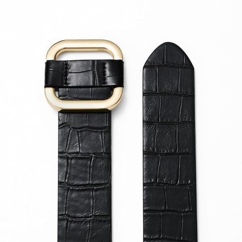 Belts for Women Fashion Black Leather Belt with Square Gold Buckle Stylish Dress Belt3