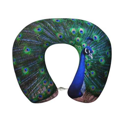 Gongjuy Hermosa almohada voladora de pavo real, almohada para dormir, almohada de viaje de esponja viscoelástica, cabeza de almohada portátil en forma de U