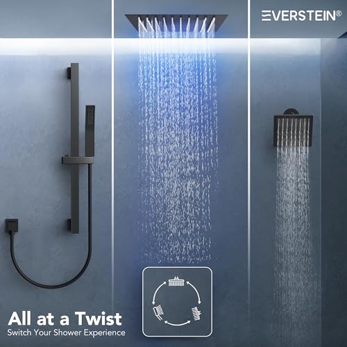 Sistema de Ducha Dual con Cabezal LED de 64 Colores y Lluvia, 12 Pulgadas, Acabado Negro Mate miniatura 3