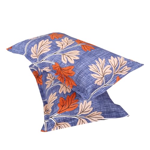Image of ROMEE Elegant Floral Printed Glace Cotton Double Bedsheet, 144 TC Soft Feel, Queen Size (90 x 100 Inches), with 2 Pillow Covers, Blue (BDSAN101)