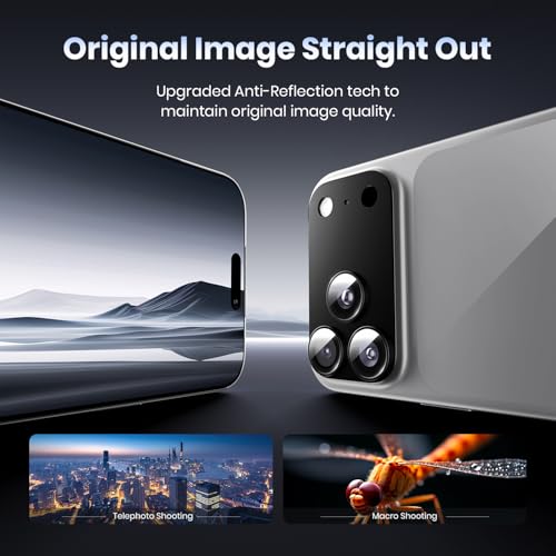 Image of Hoerrye for iPhone 17 Pro Camera Lens Protector - [12FT Shatterproof Military Grade] [Strong Adsorption] Metal 9H+ Tempered Glass Camera Screen Full Cover Case Friendly,Black