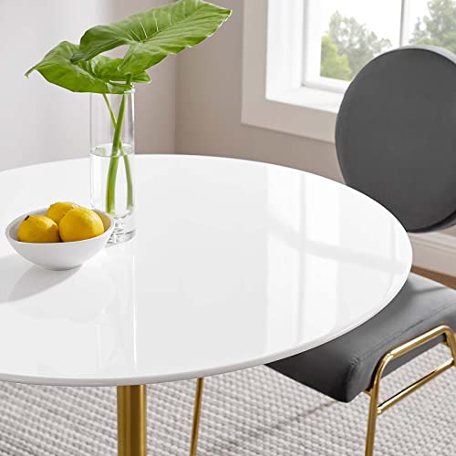 Image of Modway Lippa 36 inch Mid-Century Modern Dining Table with Round Top in Gold White