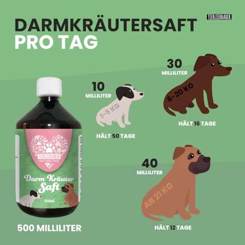 Darmkräuter Saft für Hunde 500ml – 100% natürliche Kräutermischung aus Anis, Fenchel, Kamille & mehr – Beruhigt Magen-Darm-Probleme wie Blähungen und Bauchweh – Für eine gesunde Verdauung