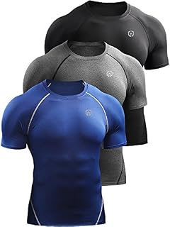 Neleus Men's 3 Pack Compression Baselayer Athletic Workout T Shirts,5022,Black,Grey,Blue,US XL,EU 2XL