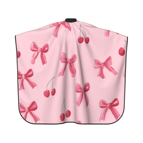 Delantal de corte de pelo rosa con estampado de cerezas y lazos ajustables 2