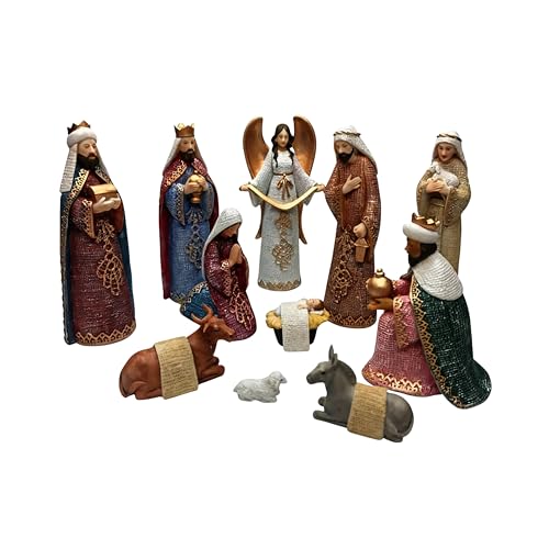 Comfy Hour Kolekcja Faith and Hope Baby Jesus, Święta Rodzina z Aniołem, figurka bożonarodzeniowa, zestaw 11 sztuk, żywica poliestrowa