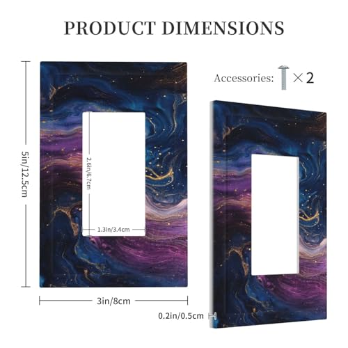 Decorative Outlet Covers Abstract Purple Blue Gold Marble Texture 1 Gang Single Decora GFCI Device Light Switch Covers Plate 1 Rocker Wall Plate Jumbo Faceplate for Bathroom Decor
