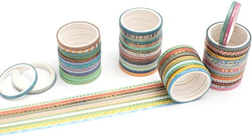 AONELAS YUBBAEX 60 Rolls Skinny Washi Tape Set Gold Foil Masking Thin Basic Patterns Decorative Tapes for Arts, DIY Crafts, Journals, Planners, Scrapbook, Wrapping
