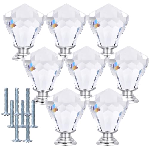 8 Pieces Door Knobs - Crystal Drawer Pulls Knobs with Screws, Clear Pull Handles for Dresser Cabinet Closet, Furniture Decorative