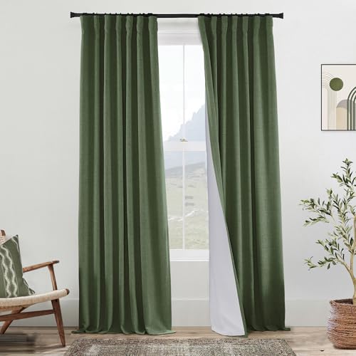Image of PANELSBURG Black Out Curtains 84 Inch Long Dark Hunter Forest Moss Olive Green Blackout Curtains 84 Inch Length 2 Panels Set Vintage Textured Moody Curtains for Bedroom