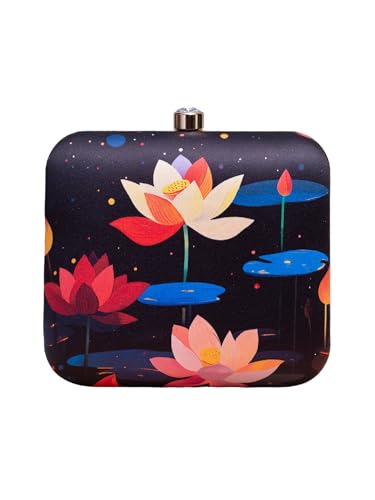Image of Artklim Printed Box Clutch for Girls - Cross Body Purse with Detachable Golden Chain Strap