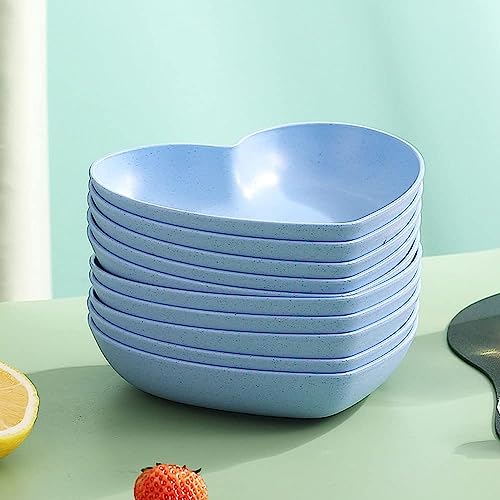 Image of Heart-Shaped Dessert, Salad & Snack Plates - Set of 10 Blue Plastic Dishes for Fruits, Steak, Appetizers | Lightweight, Eco-Friendly, Unbreakable Fiber Plates for Parties & Everyday Use