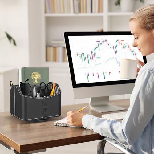 Dyserbuy 360 Degree Rotatable Remote Control Holder, TV Remote Holder with 5 Compartments, PU Leather Remote Storage, for TV/Media Controller, iPad, Phone, Pen (Black) - Cosy Home Interiors Dyserbuy 360 Degree Rotatable Remote Control Holder, TV Remote Holder with 5 Compartments, PU Leather Remote Storage, for TV/Media Controller, iPad, Phone, Pen (Black) - Image 7