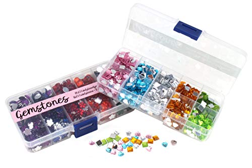 Craft Sensations über 1400 künstliche Schmucksteine Edelsteine Strasssteine Glitzersteine Gemstones zum Basteln Bunt Sortiert in Zwei Praktischen Aufbewahrungs-Boxn