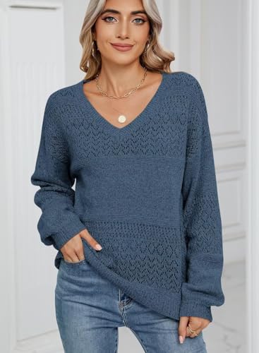 Image of JOCAFIYE Womens Sweaters Casual Long Sleeve V Neck Pullover Sweater Tops