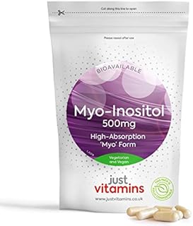 Myo-Inositol Capsules - 500mg x90 Capsules - Pure Premium Quality Myo Inositol Vitamin B8 - Female Hormone, Fertility, PCOS, Ovarian Function and Cycle Support Supplement by Just Vitamins. UK Made