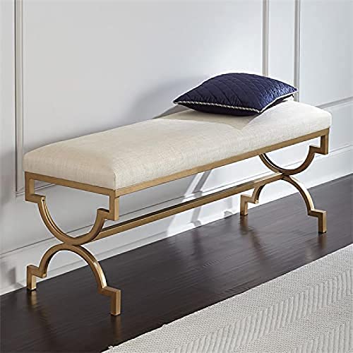 Lujoso Banco De Dormitorio,Cómodo Asiento De Banco Al Extremo De La Cama con Tapizado De Lino,Moderno Banco De Entrada Multifunción Banco De Zapatos,Blanco Marfil,60X35X45Cm