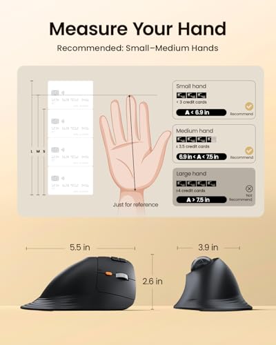 Image of ProtoArc Vertical Wireless Trackball Mouse, EM05 NL Bluetooth Ergonomic Rollerball Mouse Rechargeable Computer Laptop Thumb Mouse, 3 Device Connection