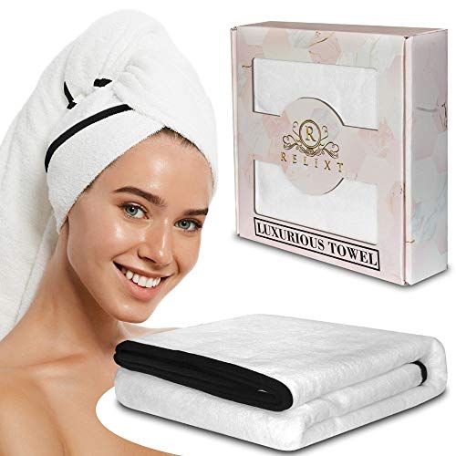 RELIXT Quick Dry Microfiber Hair Towel for Women with Long Curly Plopping Wet