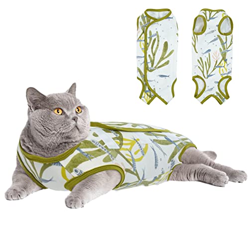 Hjumarayan Ropa para Gatos Mascota - Algodón Traje de Recuperación de Gato Pequenos - Disfraz Suave y Transpirable para Gatos - Body Gata Esterilizacion (Verde, S) Cover